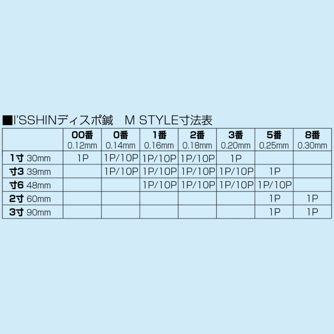 I’SSHINディスポ鍼　M STYLE 1P　鍼管入り　100本入